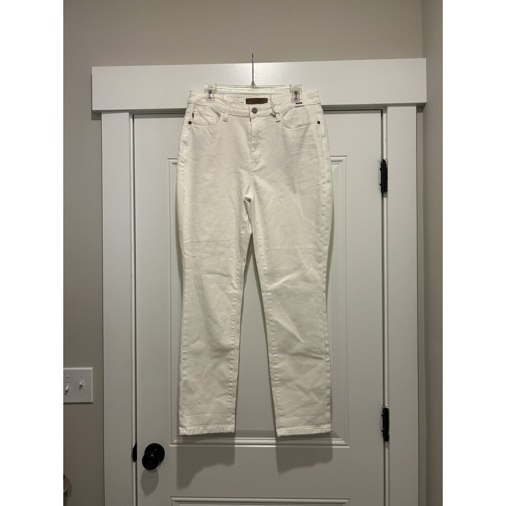 New Judy Blue White Boyfriend Jeans Mid Rise Stretch Nautical Preppy Sz 11 / 30